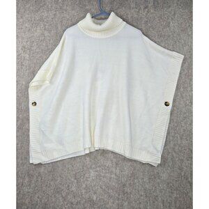 Loft Women’s Ivory Button-Side Knit Poncho Sweater XS/S Acrylic Turtleneck